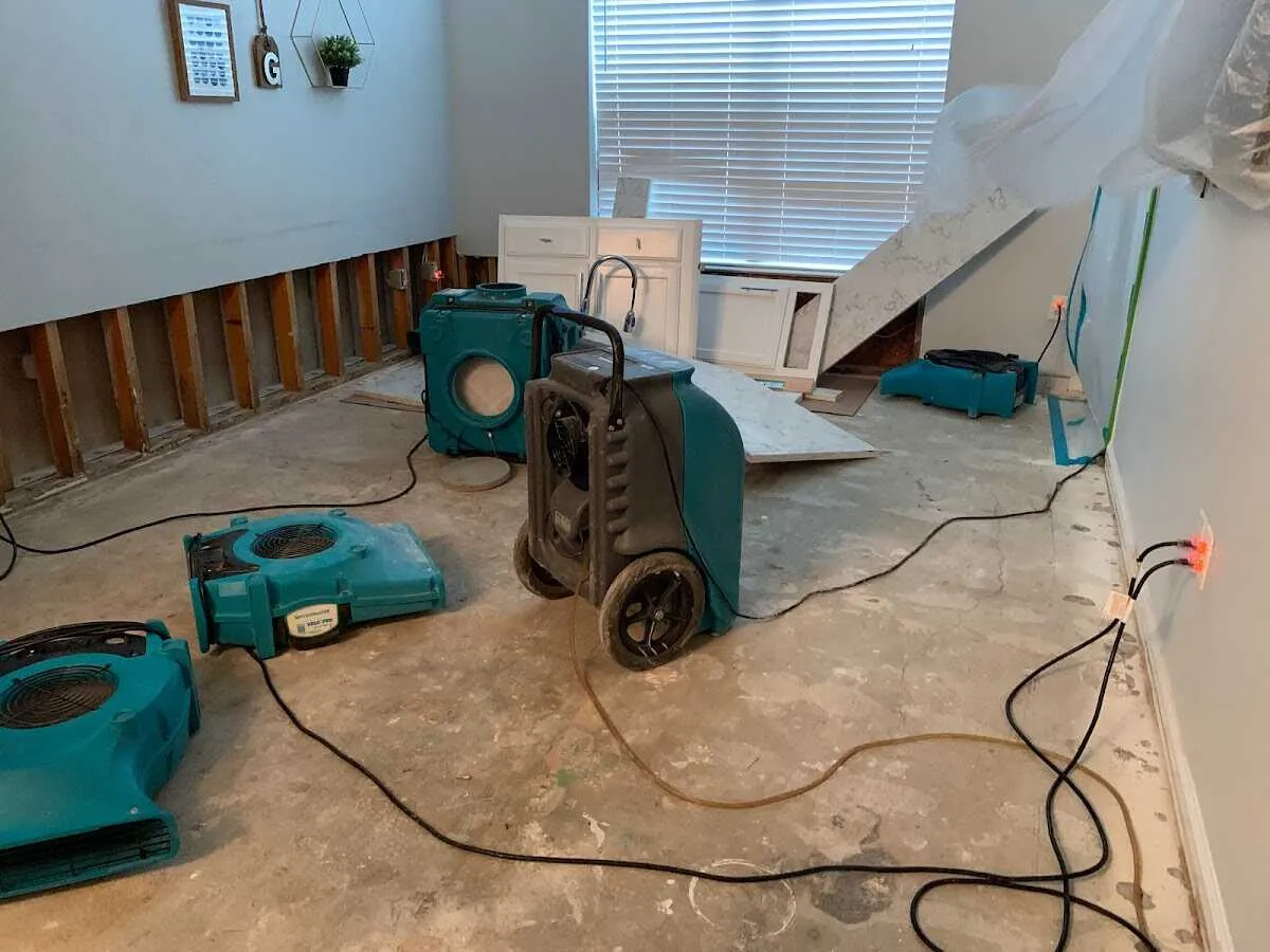 Dehumidifier in flood-cut room for Water Damage Restoration in Scottsburg